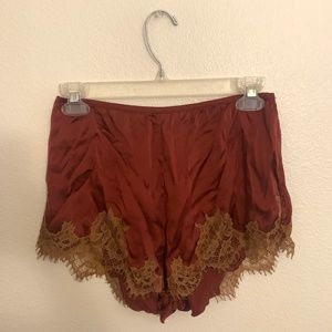 Maroon and burnt orange satin shorts